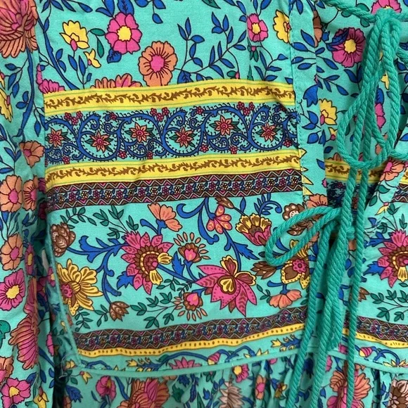 R. Vivimos Turquoise Floral Maxi Dress with Tassel Tie size XS - Picture 5 of 6